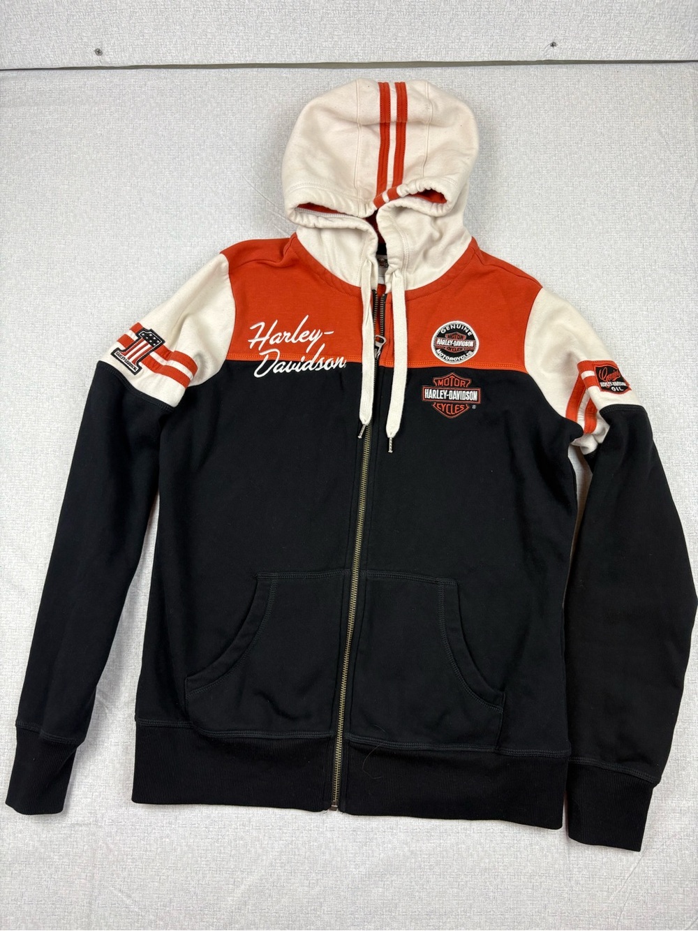 Harley-Davidson Black, Cream & Orange Zip Hoodie Jacket